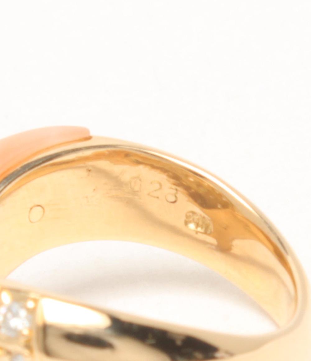 美品 リング 指輪 K18 ダイヤ 0.23ct コーラル サンゴ レディース SIZE 11号