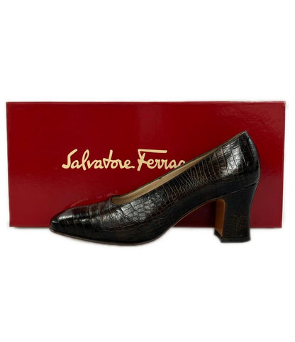 サルヴァトーレフェラガモ スクエアトゥパンプス チャンキーヒール レディース SIZE 4 1/2 (XS) Salvatore Ferragamo