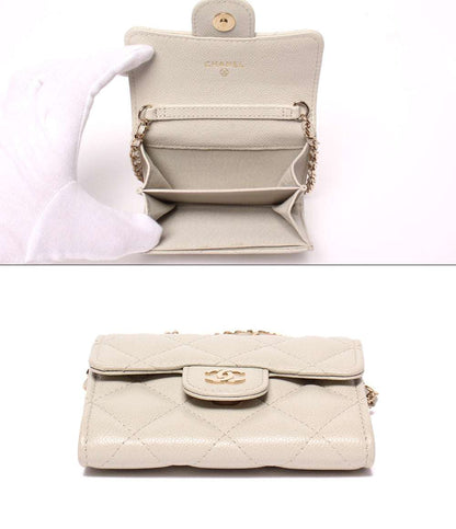 美品 CHANEL ミニチェーンウォレット マトラッセ ゴールド金具 ランダム番台 キャビアスキン AP0238 レディース シャネル