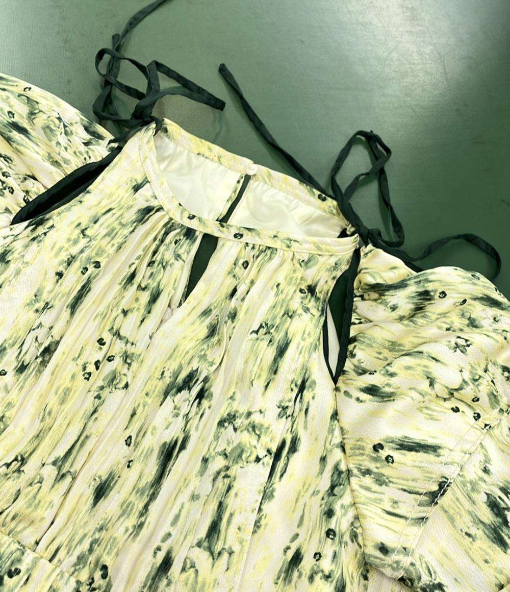 美品 スナイデル 総柄オフショルダー半袖プリーツフレアロングワンピース レディース SIZE 0 (XS) snidel