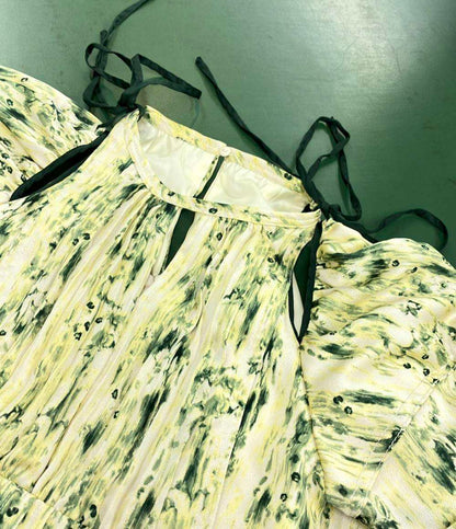 美品 スナイデル 総柄オフショルダー半袖プリーツフレアロングワンピース レディース SIZE 0 (XS) snidel