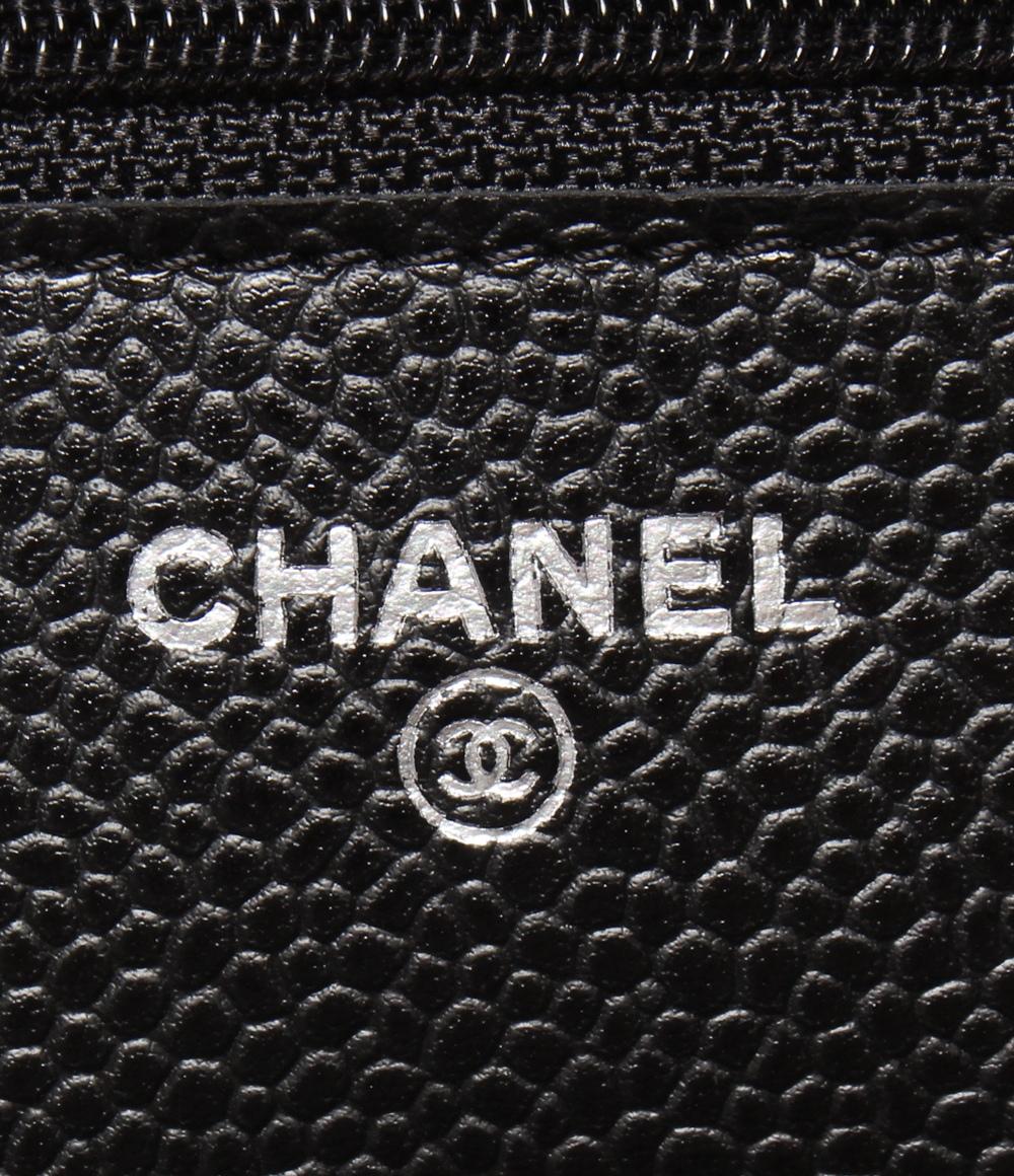 美品 シャネル チェーンショルダーウォレット シルバー金具 キャビアスキン マトラッセ レディース CHANEL