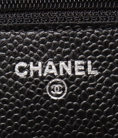 美品 シャネル チェーンショルダーウォレット シルバー金具 キャビアスキン マトラッセ レディース CHANEL