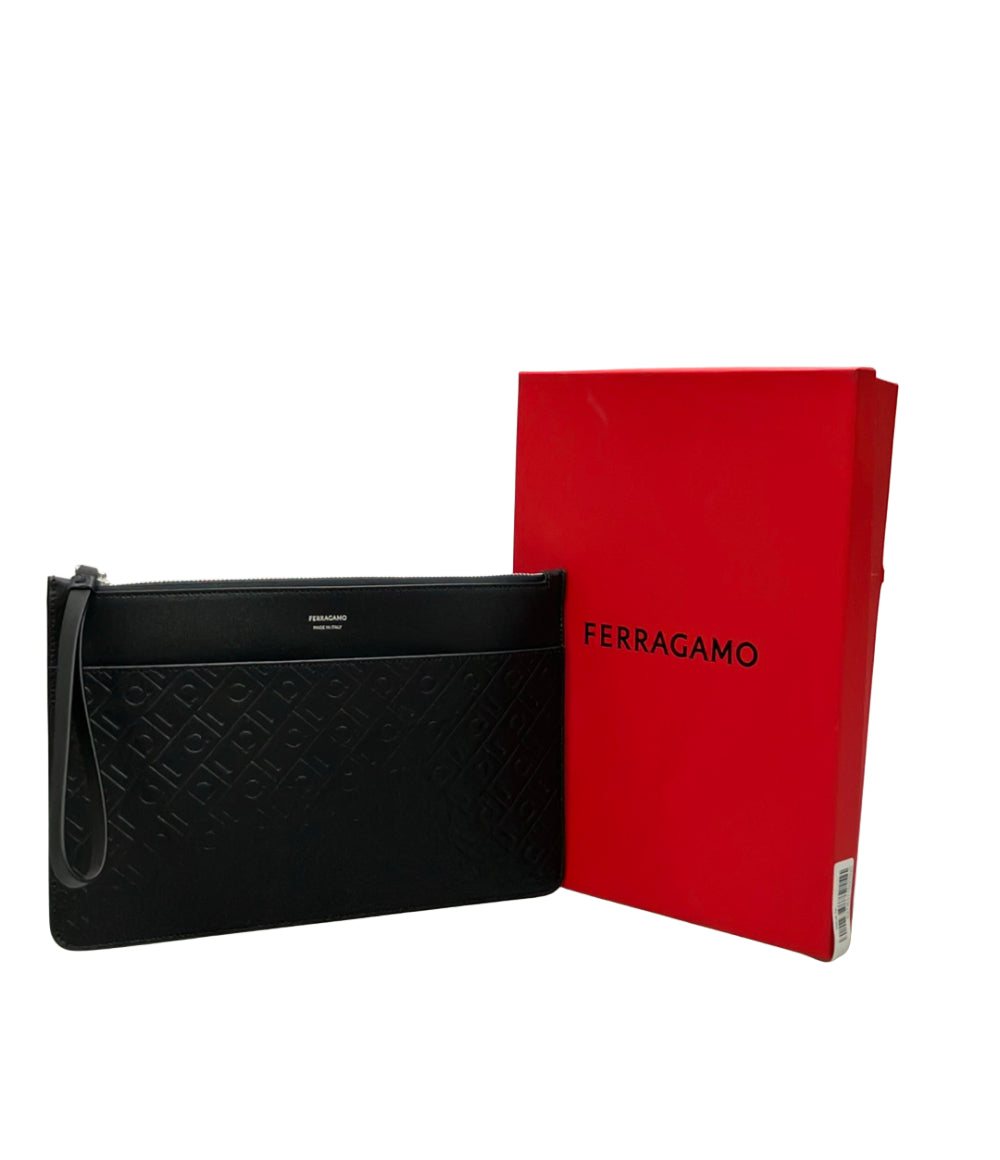 フェラガモのメンズ、ガンチーニコレクションのクラッチバック(正規品) 美品 Salvatore Ferragamo クラッチバッグ レザー ガンチーニ メンズ