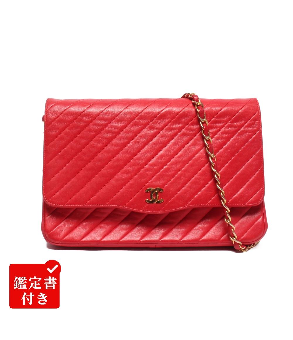 訳あり CHANEL チェーンショルダーバッグ ラムスキン シングルフラップ バイアスステッチ ゴールド金具 肩掛け レディース シャネル