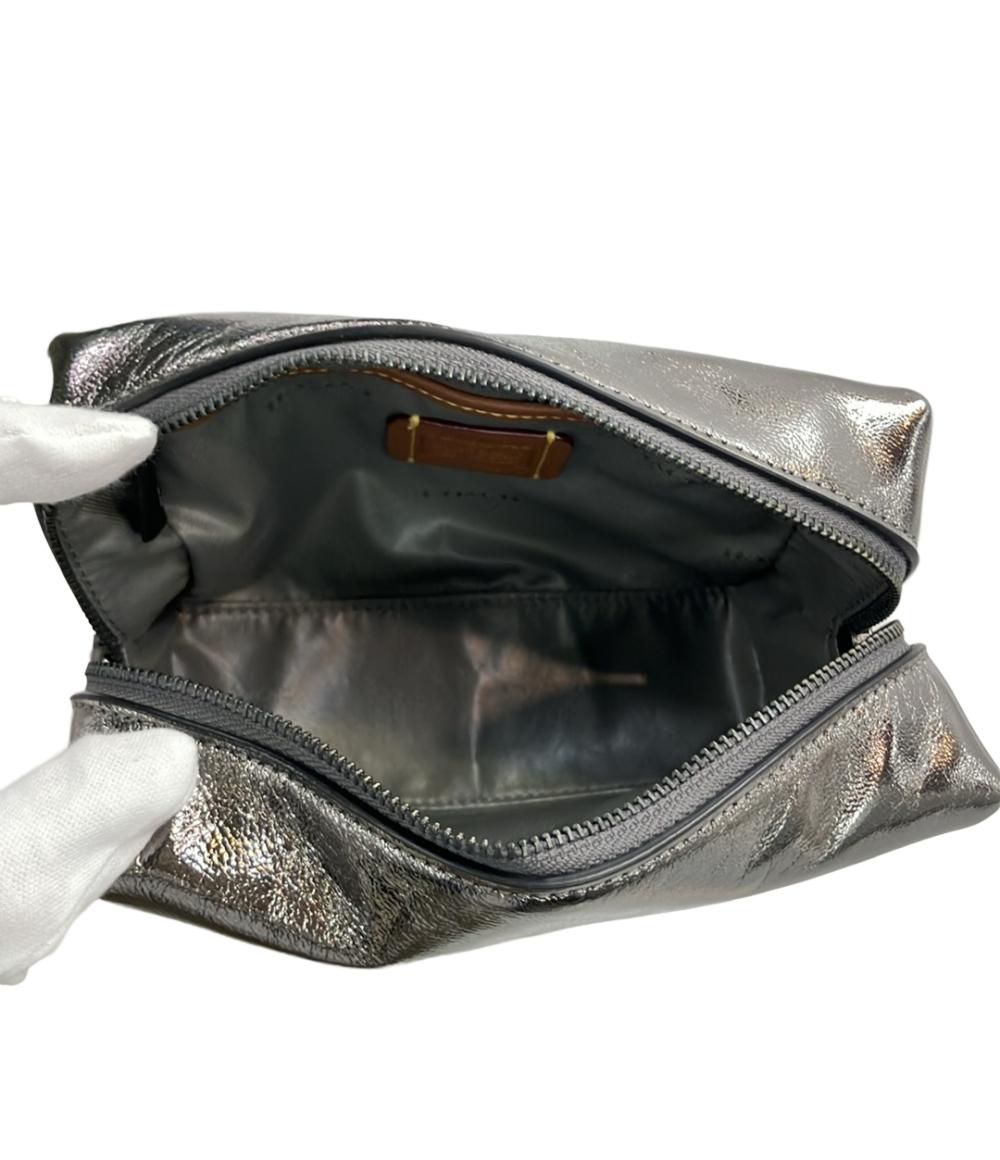 美品 コーチ ポーチ エッセンシャル コスメティックポーチ メタリック レザー CX246 レディース COACH