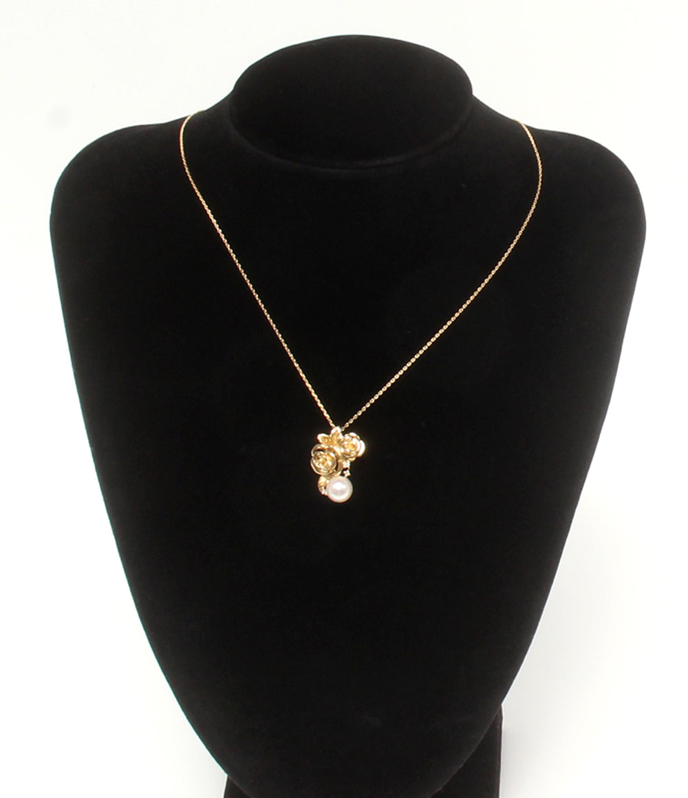 美品 IEI ネックレス K18 パール7.3mm ダイヤ 0.03ct フラワーモチーフ 花モチーフ レディース