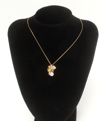 美品 IEI ネックレス K18 パール7.3mm ダイヤ 0.03ct フラワーモチーフ 花モチーフ レディース
