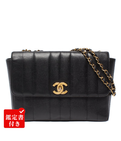 CHANEL チェーンショルダーバッグ ゴールド金具 ダブルチェーン シングルフラップ 3番台 キャビアスキン マドモアゼル レディース シャネル
