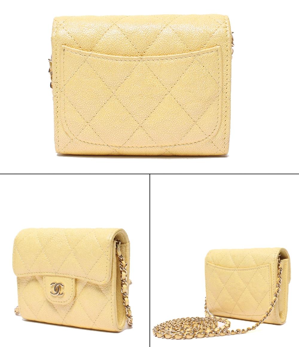 CHANEL チェーンショルダーウォレット コインケース マトラッセ キャビアスキン ゴールド金具 27番台 レディース シャネル