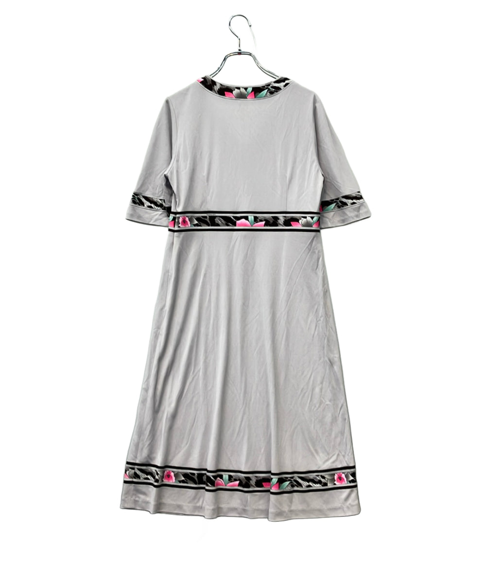 LEONARD 半袖ワンピース 花柄 トリム Vネック 0130553 レディース SIZE M レオナール