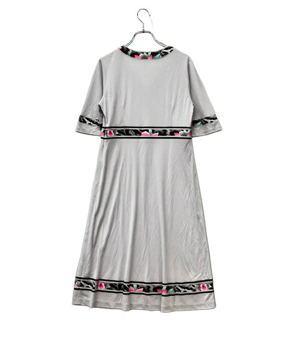 LEONARD 半袖ワンピース 花柄 トリム Vネック 0130553 レディース SIZE M レオナール