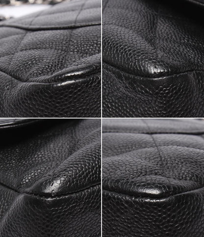 CHANEL チェーンショルダーバッグ ダブルチェーン ダブルフラップ シルバー金具 キャビアスキン 16番台 デカマトラッセ30 レディース シャネル
