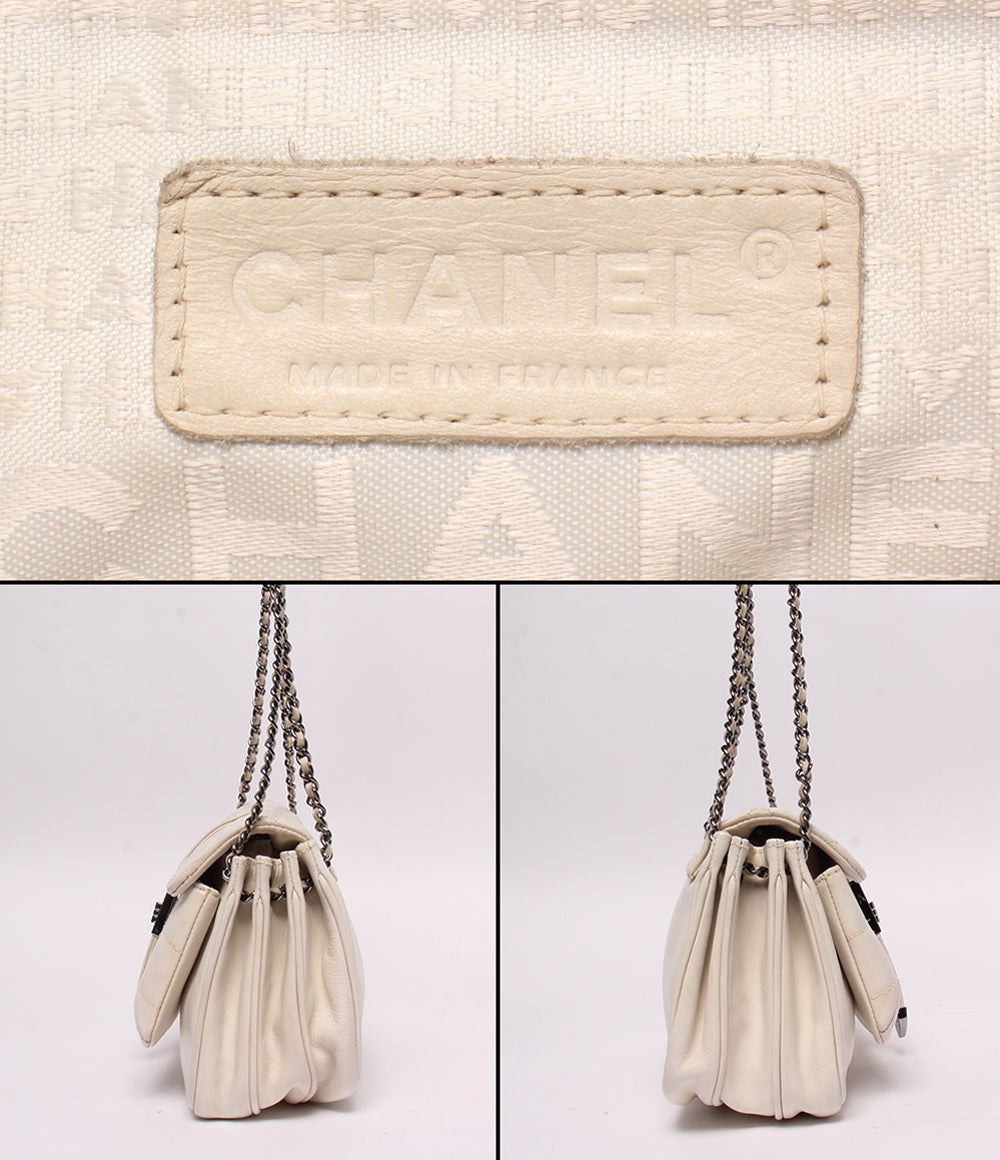 CHANEL チェーンショルダーバッグ Wチェーン シングルフラップ シルバー金具 ラムスキン チョコバー レディース シャネル