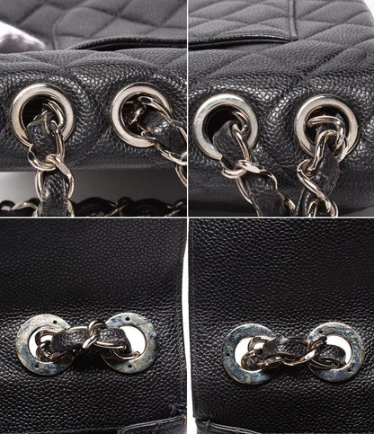 シャネル ショルダーバッグ シングルフラップ ダブルチェーン シルバー金具 キャビアスキン デカマトラッセ 30 レディース CHANEL