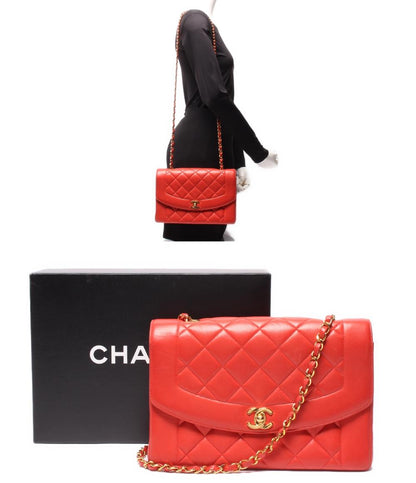 シャネル チェーンショルダーバッグ 斜め掛け ゴールド金具 ラムスキン ダイアナ25 マトラッセ レディース CHANEL