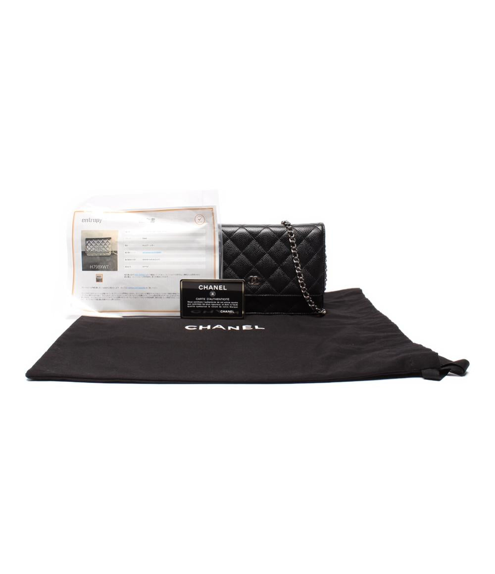 美品 シャネル チェーンショルダーウォレット シルバー金具 キャビアスキン マトラッセ レディース CHANEL