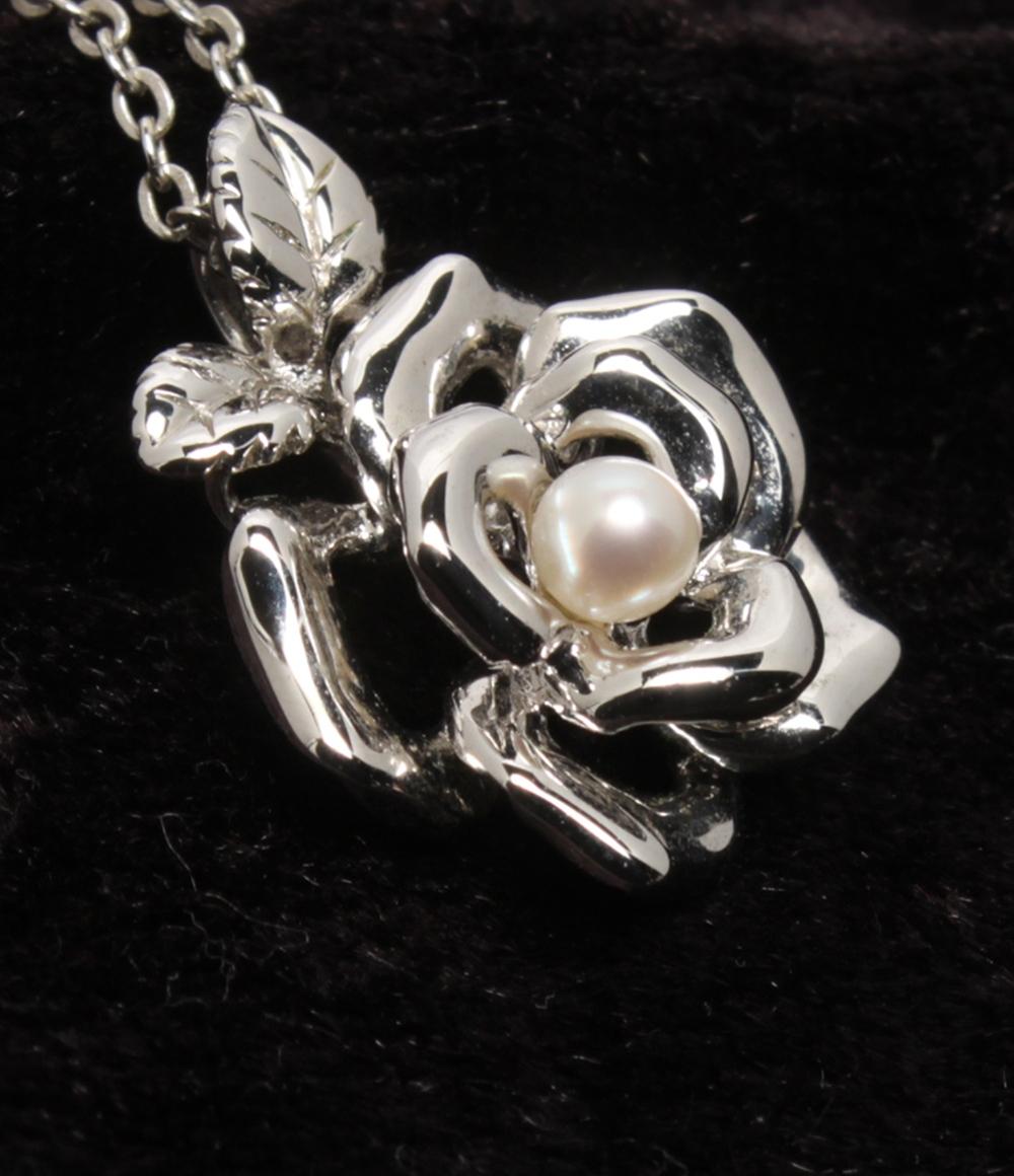 美品 ミキモト ネックレス SV パール 3mm フラワーモチーフ レディース MIKIMOTO