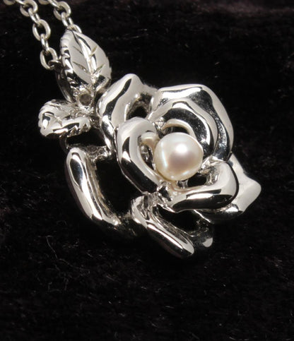 美品 ミキモト ネックレス SV パール 3mm フラワーモチーフ レディース MIKIMOTO