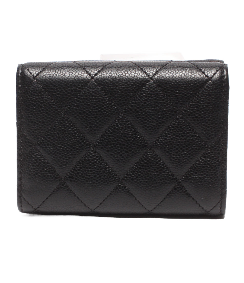 CHANEL 三つ折り財布 ゴールド金具 マトラッセ キャビアスキン レディース シャネル