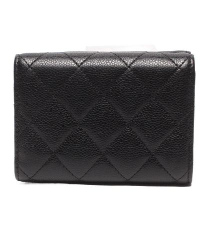 CHANEL 三つ折り財布 ゴールド金具 マトラッセ キャビアスキン レディース シャネル