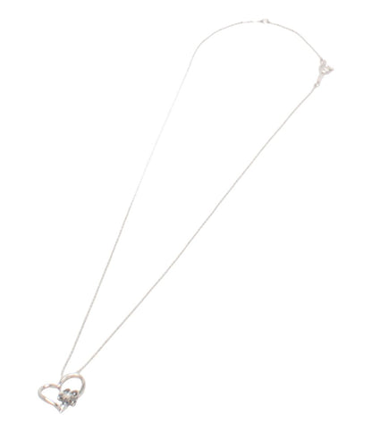 美品 ネックレス K10WG ダイヤ ブラックダイヤ 0.22ct ハートモチーフ フラワーモチーフ レディース