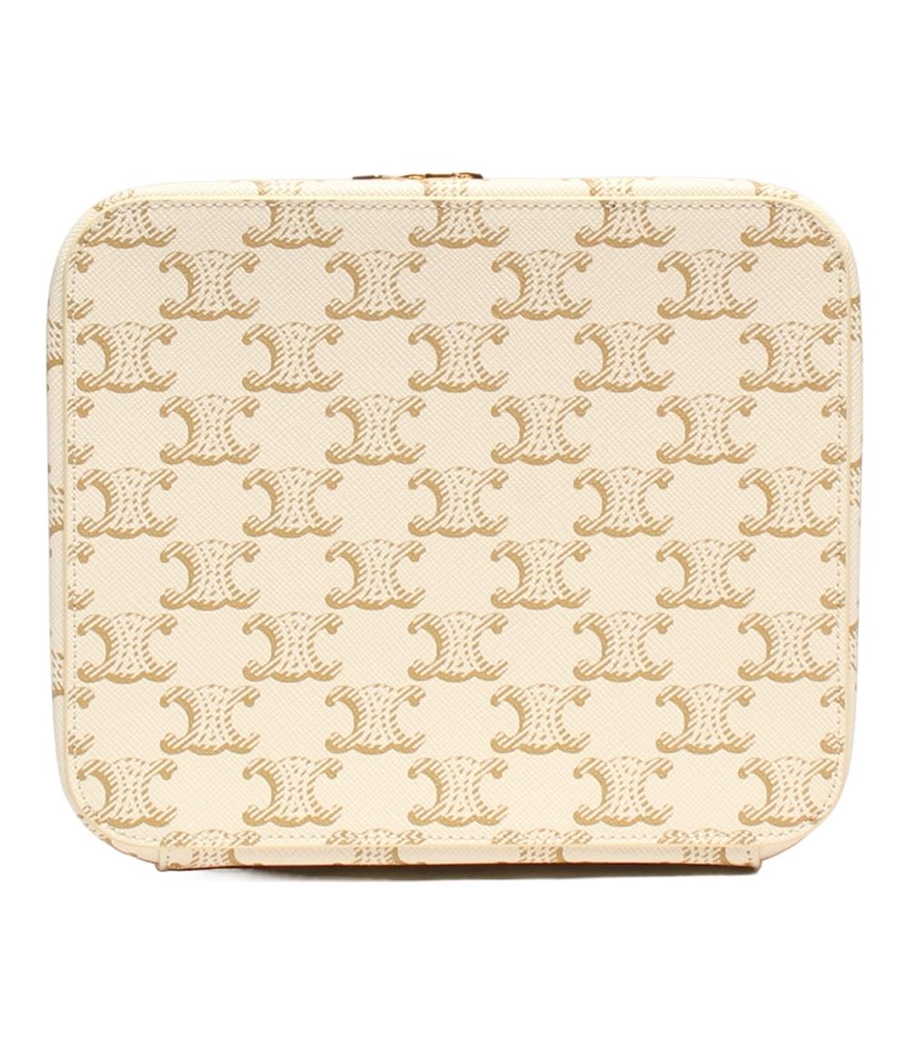 美品 CELINE ハンドバッグ スクエア バニティーケース トリオンフキャンバス&カーフスキン レディース セリーヌ