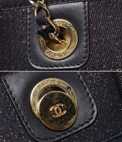 CHANEL トートバッグ 肩掛け ゴールド金具 ミックスファイバー ドーヴィルMM レディース シャネル