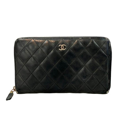 訳あり シャネル ラウンドファスナー長財布 シルバー金具 マトラッセ レディース CHANEL