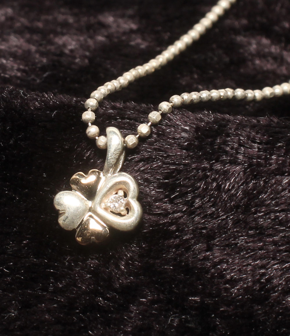 courreges ネックレス K18 SV ダイヤ 0.01ct クローバーモチーフ レディース クレージュ