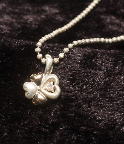 courreges ネックレス K18 SV ダイヤ 0.01ct クローバーモチーフ レディース クレージュ