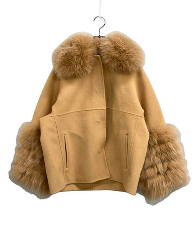 美品 Drawer ノーカラージャケット フォックス 6522-299-0608 レディース SIZE 36 (S) ドゥロワー