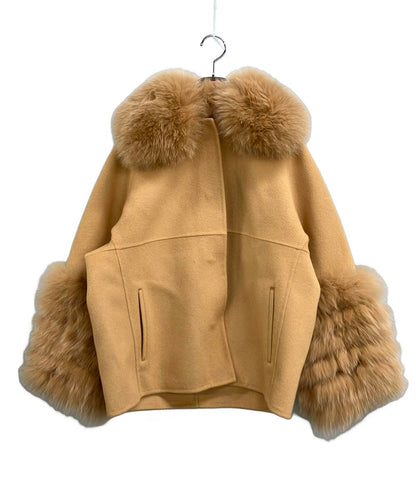 美品 Drawer ノーカラージャケット フォックス 6522-299-0608 レディース SIZE 36 (S) ドゥロワー