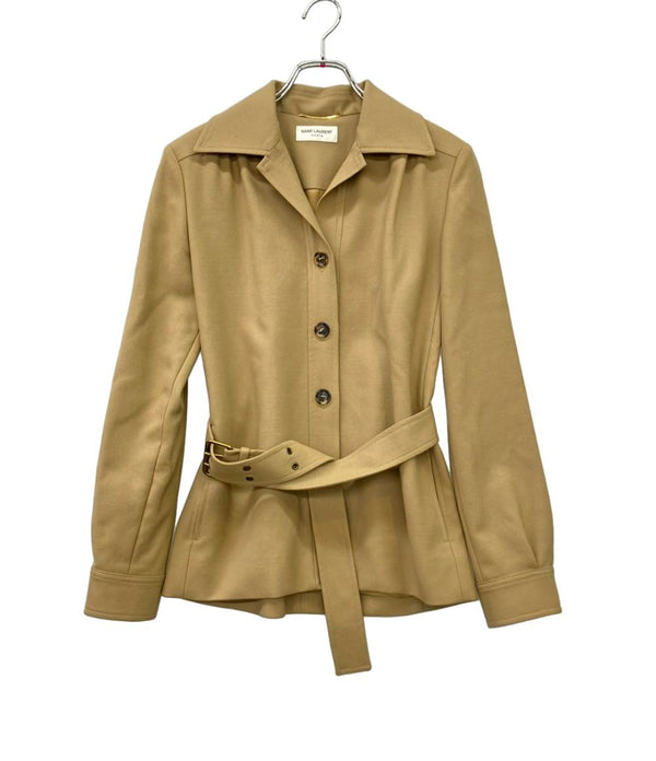 美品 SAINT LAURENT ウールツイルシャツジャケット ベルト付き 20AW レディース SIZE 36 (M) サンローラン