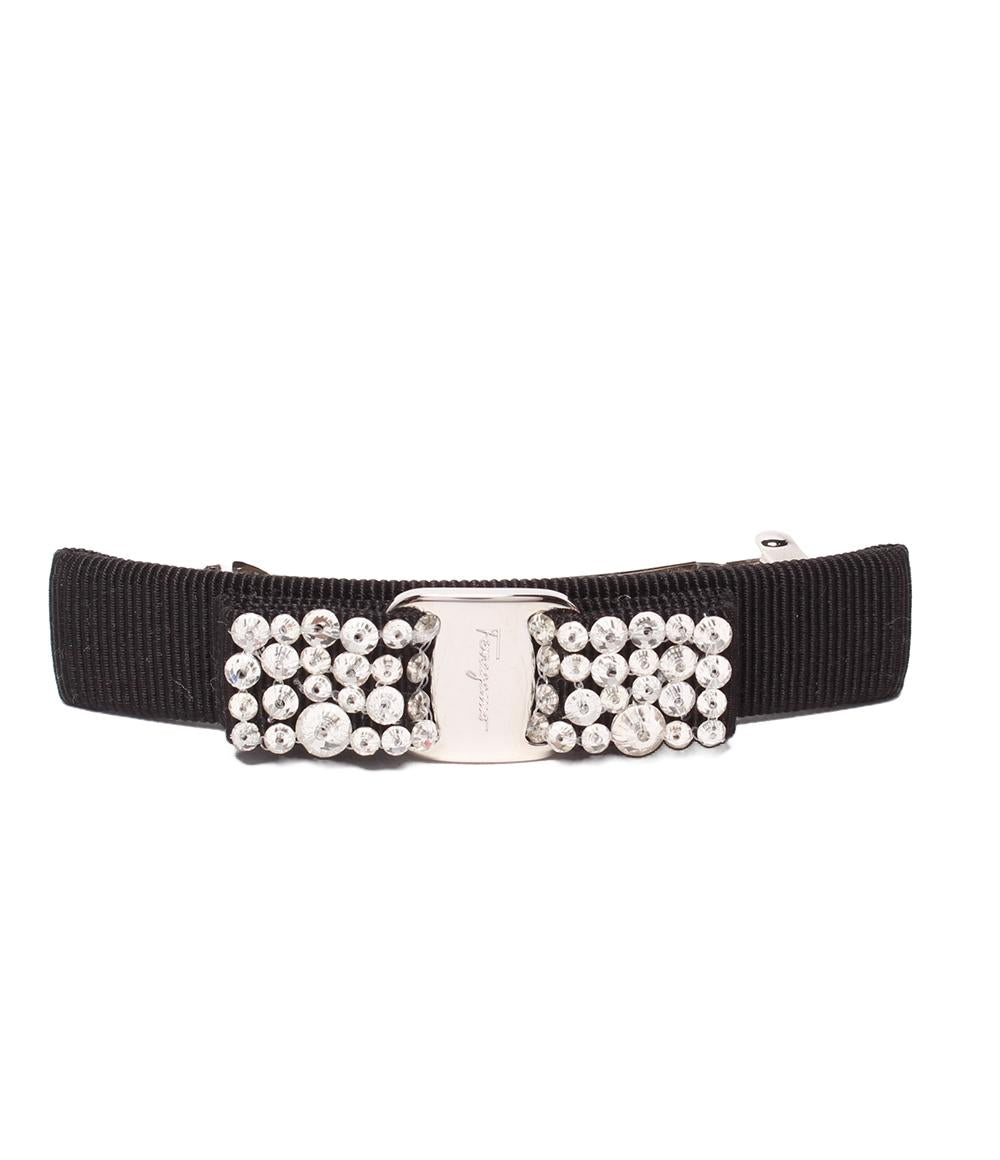 美品 Salvatore Ferragamo リボンバレッタ ビジュー ヴァラ レディース