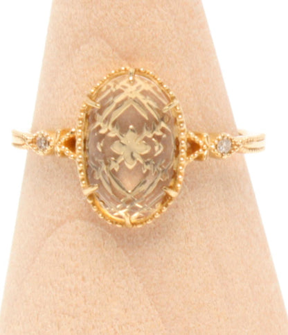 美品 agete リング 指輪 K14 水晶 クォーツ ダイヤ 0.012ct レディース SIZE 11号 アガット