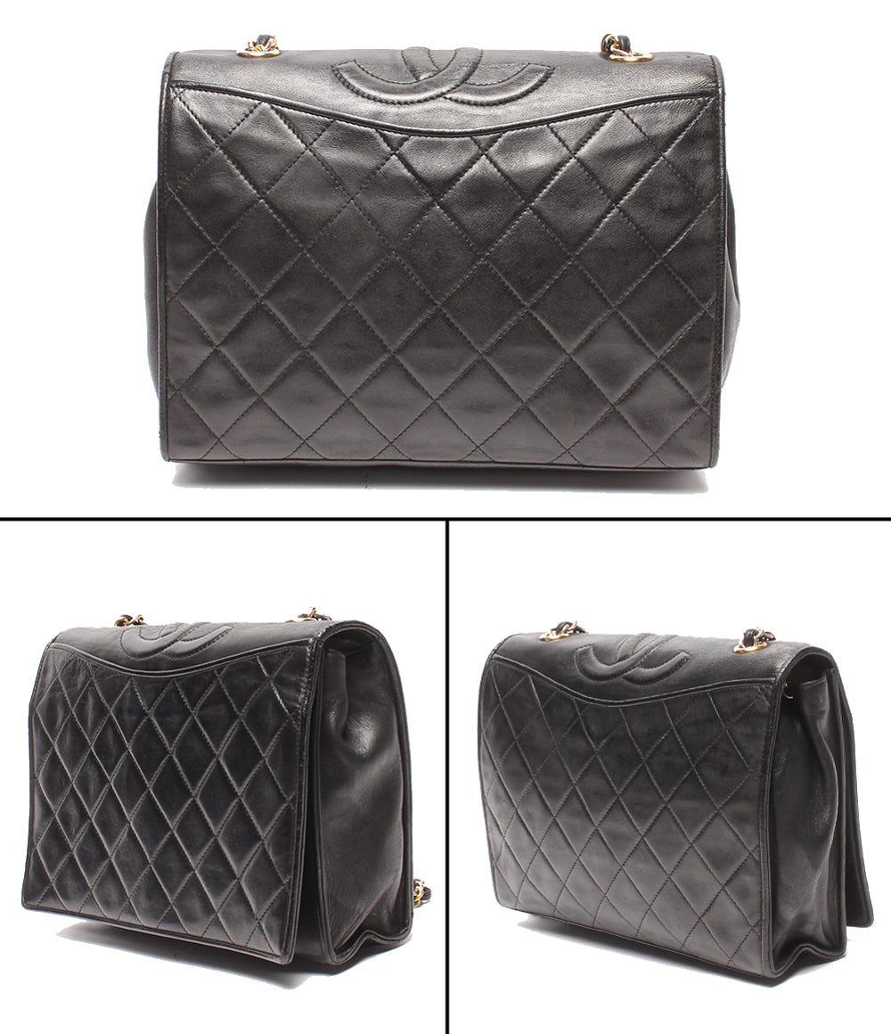 CHANEL チェーンショルダーバッグ 肩掛け ゴールド金具 シングルチェーン シングルフラップ マトラッセ ラムスキン レディース シャネル