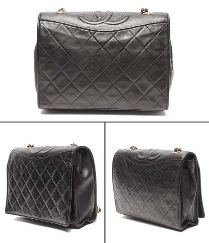 CHANEL チェーンショルダーバッグ 肩掛け ゴールド金具 シングルチェーン シングルフラップ マトラッセ ラムスキン レディース シャネル