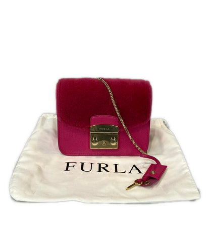 美品 Furla 2way チェーンショルダーバッグ 斜め掛け クラッチバッグ メトロポリスミニ レディース フルラ