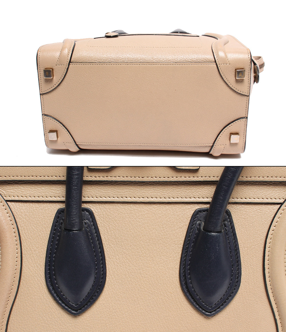 セリーヌ レザーハンドバッグ バイカラー ベージュ ネイビー系