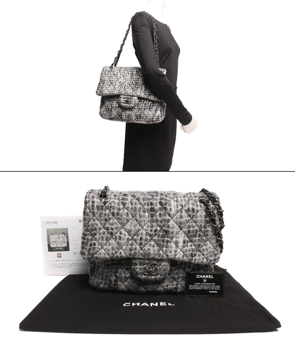 シャネル ダブルチェーンショルダーバッグ ココマーク シルバー金具 ウールモヘア マトラッセ レディース CHANEL