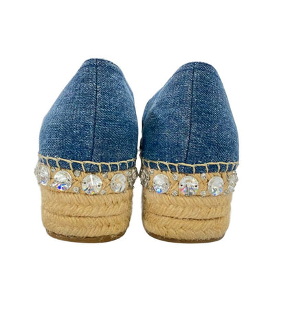 Miu Miu オープントゥサンダル デニム エスパドリーユ ビジュー レディース SIZE 36 1/2 ミュウ ミュウ