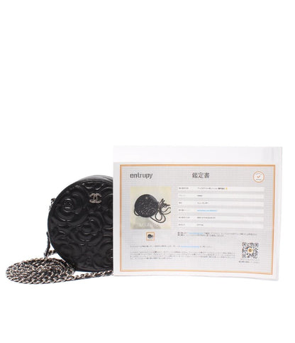 CHANEL レザー チェーンショルダーバッグ カメリア ラウンドミニ ポシェット シルバー金具 27番台 ココマーク レディース シャネル