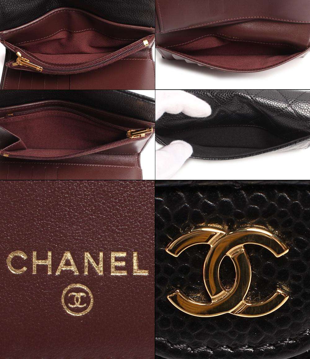 CHANEL シャネル マトラッセ 三つ折り財布 キャビアスキン ココマーク CHANEL シャネル三つ折り財布キャビアスキンマトラッセココマーク
