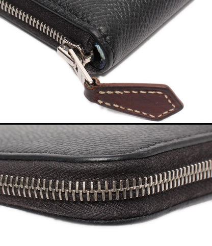 HERMES ラウンドファスナー財布 D刻印 シルバー金具 アザップコンパクト シルクイン レディース エルメス