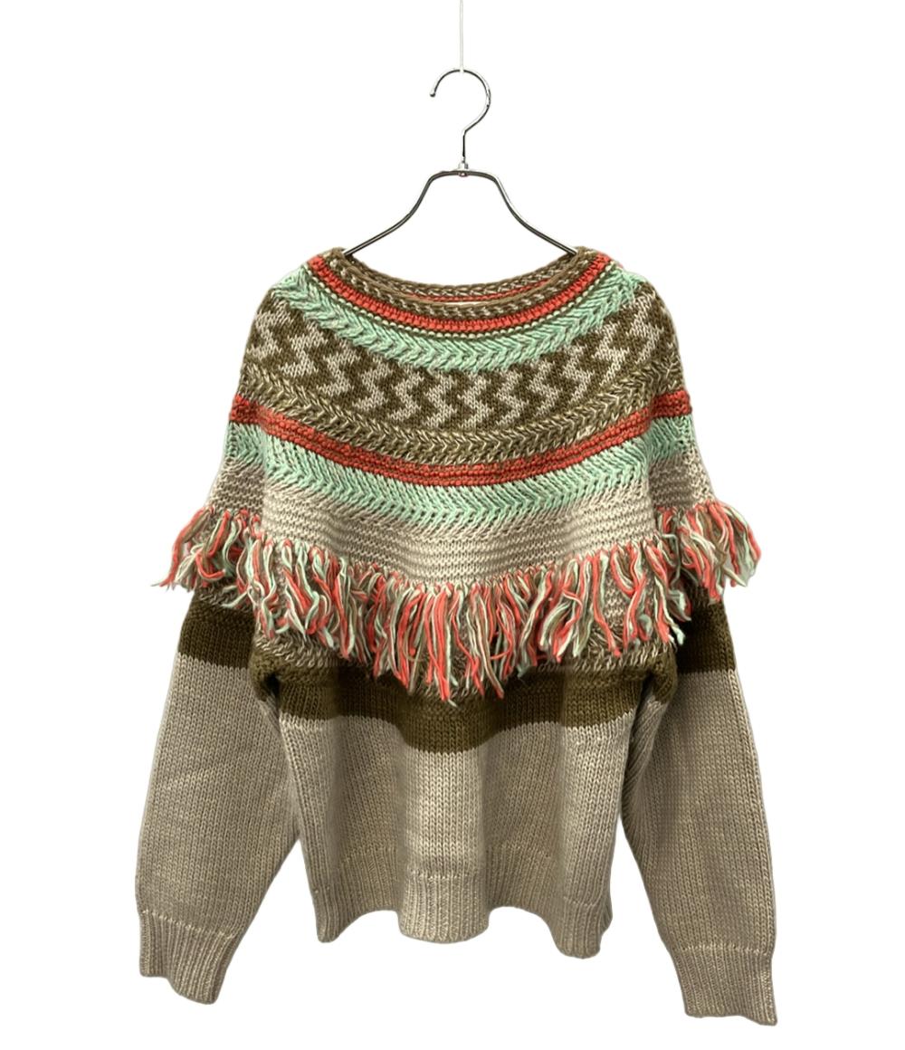 BEARDSLEY 長袖 ニット ジャガードフリンジニット BEZ1032505A0004 レディース SIZE F (M) ビアズリー