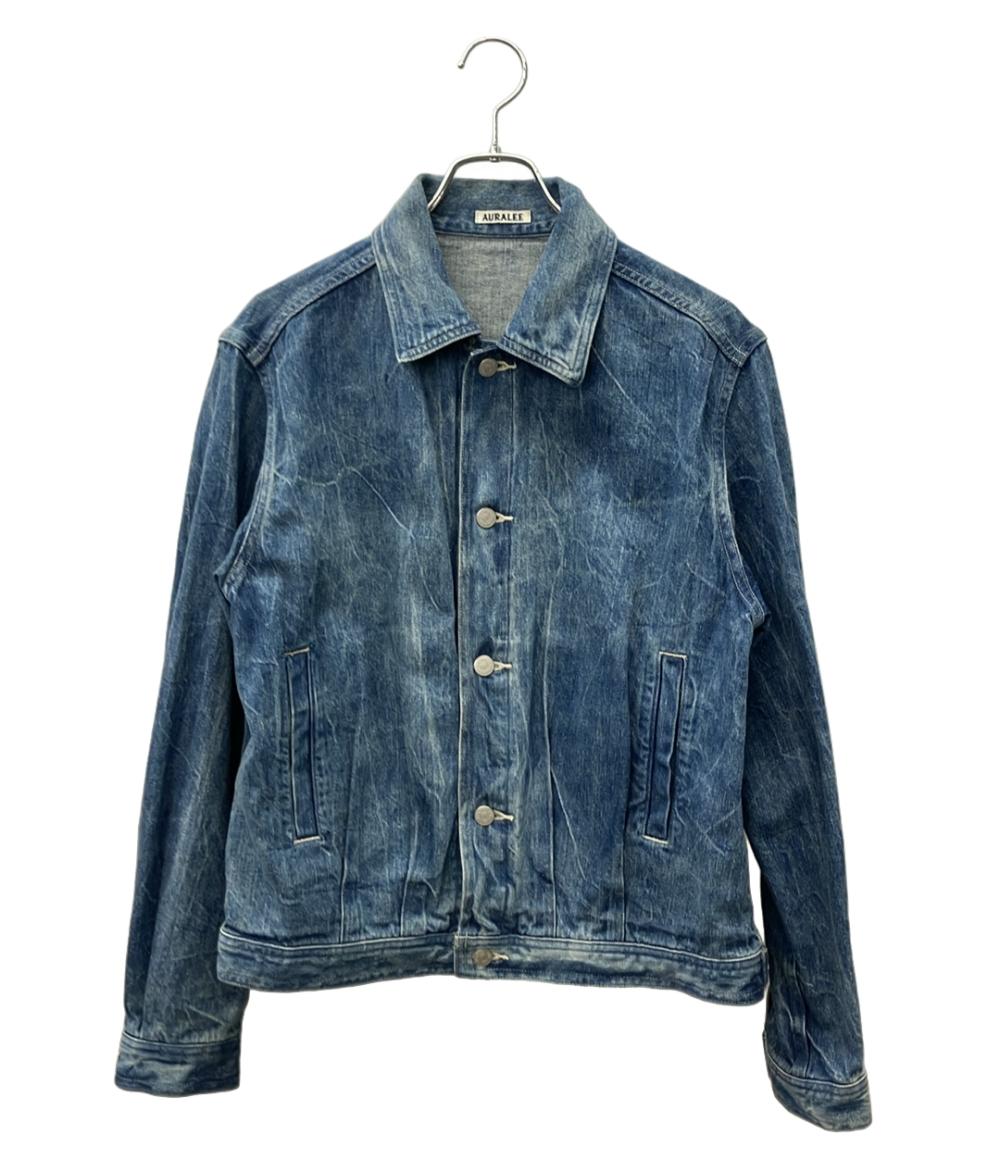AURALEE デニムジャケット 23SS ソーピング シワ ブリーチ 雷柄 色落ち加工 Lightning Effect Indigo SELVEDGE FADED LIGHT DENIM BLOUSON A23SB01DE
