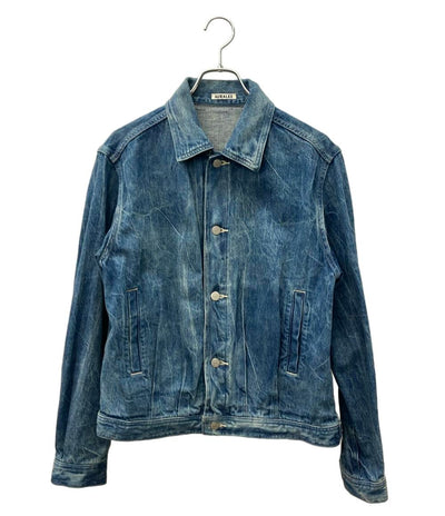 AURALEE デニムジャケット 23SS ソーピング シワ ブリーチ 雷柄 色落ち加工 Lightning Effect Indigo SELVEDGE FADED LIGHT DENIM BLOUSON A23SB01DE