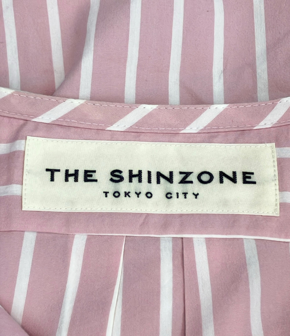 美品 THE SHINZONE 長袖シャツノーカラー ストライプ 24MMSBL01 レディース SIZE F ザ シンゾーン