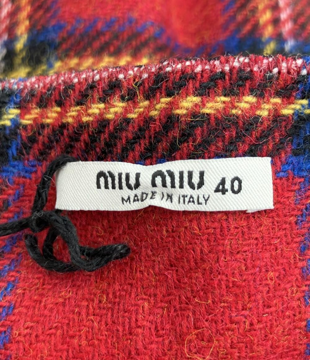 美品 ミュウ ミュウ ウールミニスカート タータンチェック レディース SIZE 40 (M) Miu Miu